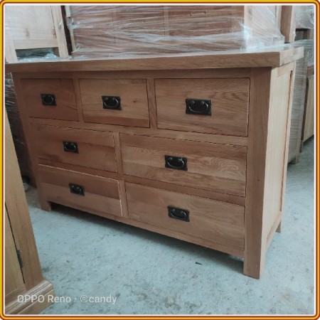 Rustic Oak : Tủ Gỗ Sồi 7 Ngăn Kéo Ngang - W125cm